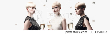 A woman with champagne who works at a cabaret club, lounge, club, and girls bar (Generative AI) 101350084