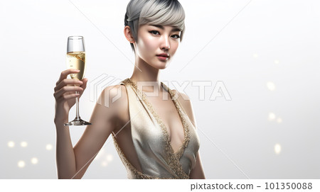 A woman with champagne who works at a cabaret club, lounge, club, and girls bar (Generative AI) 101350088