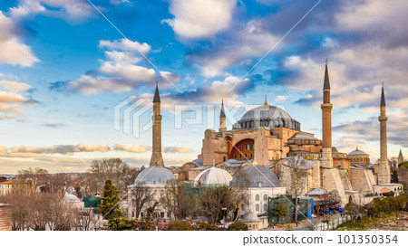 Hagia Sophia domes and minarets in the old town of Istanbul Turkiye, Sultanahmet district in Istanbul, Hagia Sophia Ayasofya in Sultanahmet, Hagia Sophia famed byzantine mosque with dome, Turkey. Hagia Sophia domes and minarets in the old town of Istanbul Turkiye, Sultanahmet district in Istanbul, Hagia Sophia Ayasofya in Sultanahmet, Hagia Sophia famed byzantine mosque with dome, Turkey. 101350354