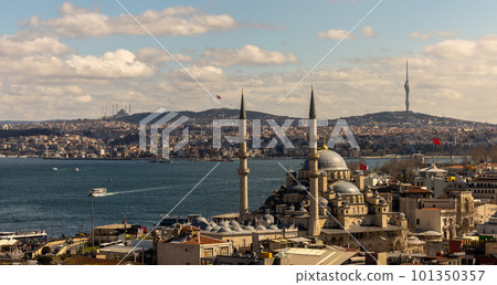 Aerial view Istanbul City with mosque and golden horn, Turkiye, Golden horn and mosque view of Istanbul, Eminonu, Turkey Aerial view Istanbul City with mosque and golden horn, Turkiye, Golden horn and mosque view of Istanbul, Eminonu, Turkey 101350357