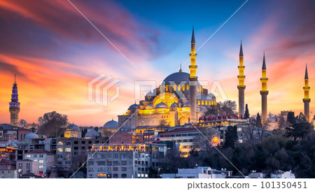 Suleymaniye Mosque Ottoman imperial mosque at sunset, Historical Suleymaniye Mosque  Istanbul most popular tourism destination of Turkey, Golden Horn, Istanbul, Turkiey, 101350451