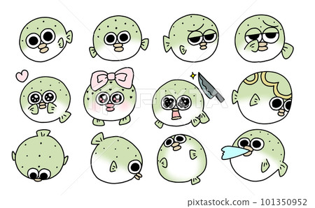 Pufferfish with various facial expressions 101350952