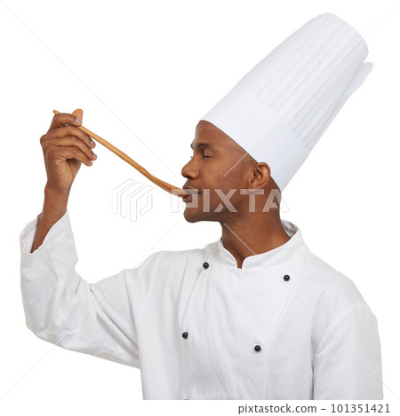 Just a taste to see if its ready. An african chef tasting his food before serving it. Just a taste to see if its ready. An african chef tasting his food before serving it. 101351421