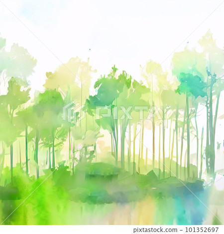 Horizontal landscape with watercolor abstract trees 101352697