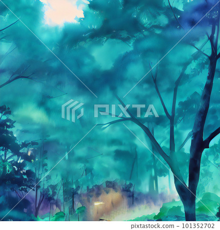 Landscape with dense dark forest trees Landscape with dense dark forest trees 101352702