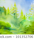 Fresh green forest with watercolor blur 101352706