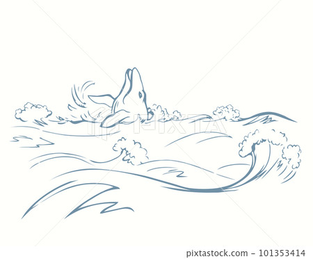 Vector drawing. Whale swims in the sea 101353414