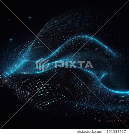 Data, internet and futuristic background wave, with blue connection, abstract and technology illustration for big data, AI or a network or stream of communication, science or music. Blockchain, cloud 101353537