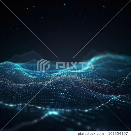 Data, internet and futuristic background wave, with blue connection, abstract and technology illustration for big data, AI or a network or stream of communication, science or music. Blockchain, cloud 101354197