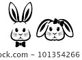 Vector illustration of a black and white rabbit couple wearing ties , A cute collection of rabbit faces with Easter-themed graphics is shown on a white backdrop. 101354266