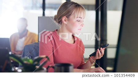 Computer, phone and business woman checking digital information, biometric and authentication in office. Woman, smartphone and online schedule, calendar and app for management, order and planning Computer, phone and business woman checking digital information, biometric and authentication in office. Woman, smartphone and online schedule, calendar and app for management, order and planning 101354409