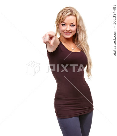 Shes got a positive attitude. Studio shot of an attractive woman posing against a white background. Shes got a positive attitude. Studio shot of an attractive woman posing against a white background. 101354495