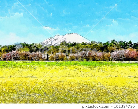 岩手山春天插畫素材背景牆紙裝飾背景 101354750