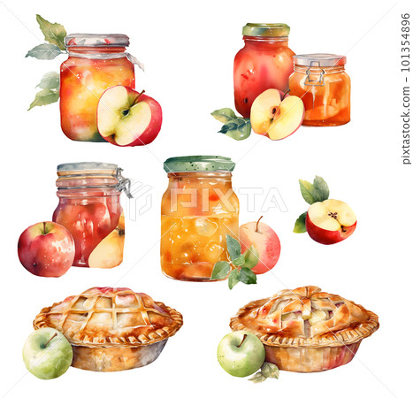Apple Harvest collection Watercolor illustration, isolated on white. Apple Harvest collection Watercolor illustration, isolated on white. 101354896