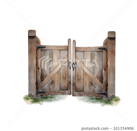 Watercolor garden gates isolated on white background. Farmhouse illustration sketch 101354906