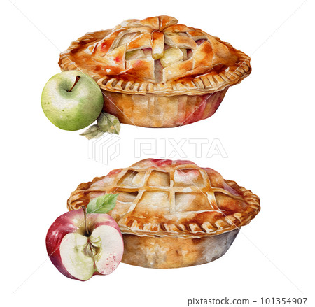 Watercolor Garden harvest illustrations with ripe apples 101354907