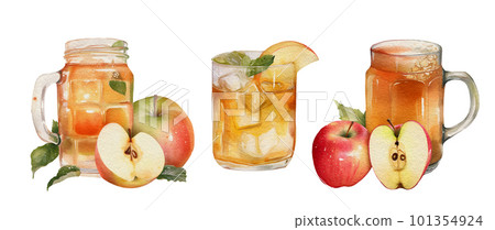 Watercolor Garden harvest illustrations with ripe apples Watercolor Garden harvest illustrations with ripe apples 101354924