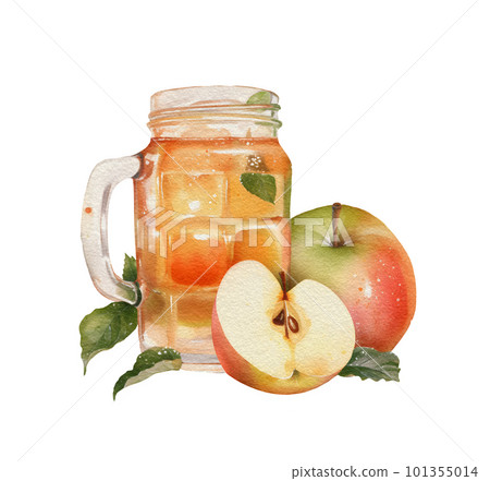 Watercolor Garden harvest illustrations with ripe apples Watercolor Garden harvest illustrations with ripe apples 101355014