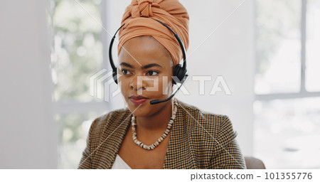 Face, customer service and black woman at call center consulting in office. Telemarketing, customer support or female sales agent, consultant and employee in communication, talking or speaking on mic Face, customer service and black woman at call center consulting in office. Telemarketing, customer support or female sales agent, consultant and employee in communication, talking or speaking on mic 101355776