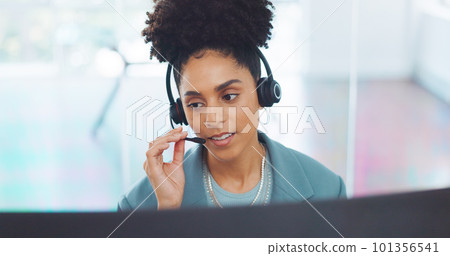 Contact us, crm or black woman in a call center consulting, communication or speaking of loan advice at office desk. Telemarketing, customer support or African agent helping a life insurance client Contact us, crm or black woman in a call center consulting, communication or speaking of loan advice at office desk. Telemarketing, customer support or African agent helping a life insurance client 101356541