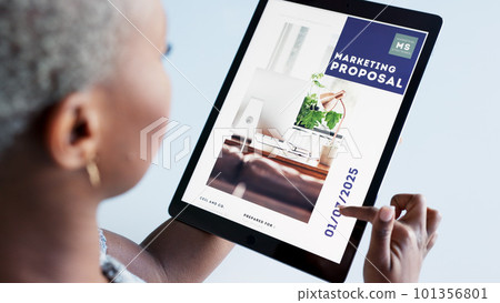 Marketing, advertising and tablet with a business woman or graphic designer working on a presentation. Creative, design and proposal with a female employee at work online in her office on a website Marketing, advertising and tablet with a business woman or graphic designer working on a presentation. Creative, design and proposal with a female employee at work online in her office on a website 101356801