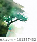 Landscape illustration with watercolor fantastic green big tree 101357432