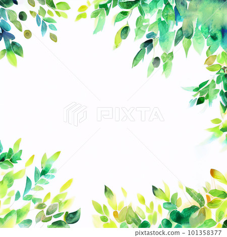 Watercolor fresh green leaf frame background 101358377