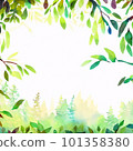 Watercolor fresh green leaves and forest illustration frame background 101358380