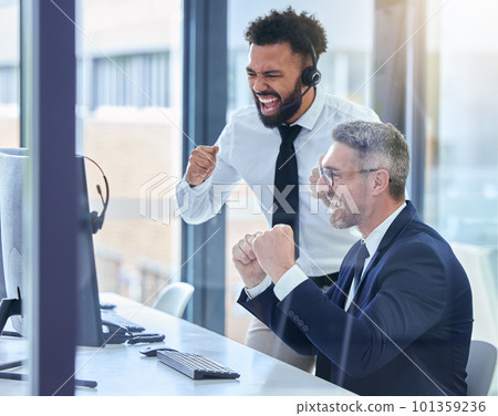 Business people happy on success on trading, stock market and financial investment or forex. Invest, teamwork and strategy corporate finance team cheer for business profit data during economy growth Business people happy on success on trading, stock market and financial investment or forex. Invest, teamwork and strategy corporate finance team cheer for business profit data during economy growth 101359236