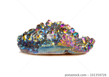 Macro mineral stone Titanium Quartz, Flame Aura Quartz on a white background 101359726