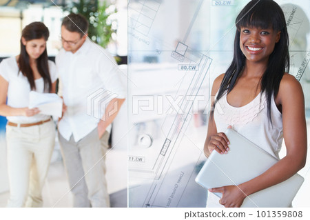 Business woman with laptop and portrait in waiting room for a meeting with her manager on her KPI, project management vision or workflow mission. Young corporate in digital marketing or tech company Business woman with laptop and portrait in waiting room for a meeting with her manager on her KPI, project management vision or workflow mission. Young corporate in digital marketing or tech company 101359808