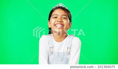 Happy, laugh and face of child in green screen studio for funny, youth and cute. Happiness, positive and smile with portrait of young girl isolated on background for proud, expression and innocent Happy, laugh and face of child in green screen studio for funny, youth and cute. Happiness, positive and smile with portrait of young girl isolated on background for proud, expression and innocent 101360075