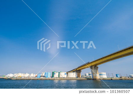 “青森縣”橫跨新田川河口的八戶大橋和八戶市 101360507