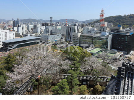 從高知城的天守閣看本丸御所和高知市 101360737