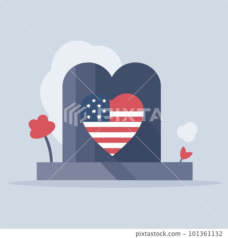 grave in cemetery with red flowers and flag of the united states grave in cemetery with red flowers and flag of the united states 101361132