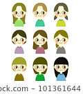 Pop and cute female face icon set 101361644