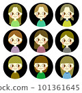 Pop and cute female face icon set round background 101361645