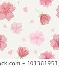 Seamless pattern with beautiful tender watercolor sakura flowers and petals 101361953