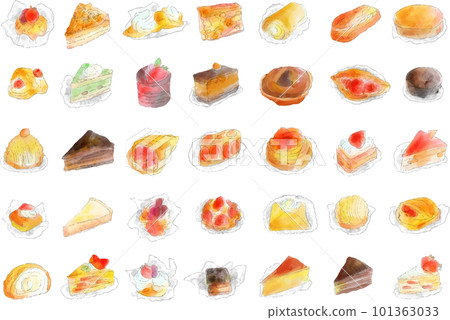 Watercolor hand drawn cake icon illustration set 101363033