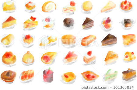 Watercolor hand drawn cake icon illustration set 101363034