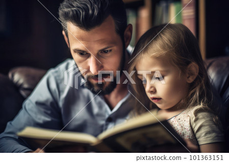 father reading a book with his daughter father reading a book with his daughter 101363151