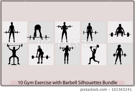 Weightlifter lifts big barbell,Squats with weight. Woman lifts big barbell,Fitness Club emblem. Training Woman with barbell Weightlifter lifts big barbell,Squats with weight. Woman lifts big barbell,Fitness Club emblem. Training Woman with barbell 101363241