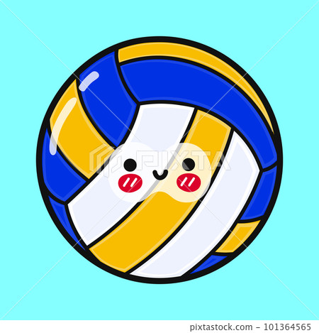 Cute funny volleyball. Vector hand drawn cartoon kawaii character illustration icon. Isolated on blue background. Volleyball ball character concept 101364565
