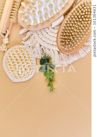 Natural wooden brushes for dry and anti-cellulite massage. 101364831