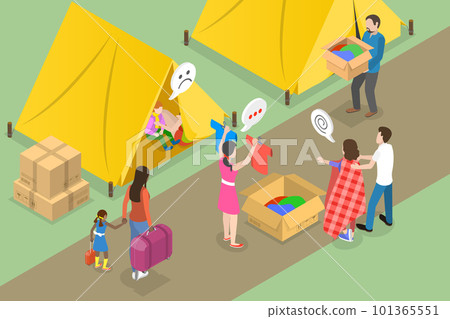 3D Isometric Flat Vector Conceptual Illustration of Refugee Camp 101365551