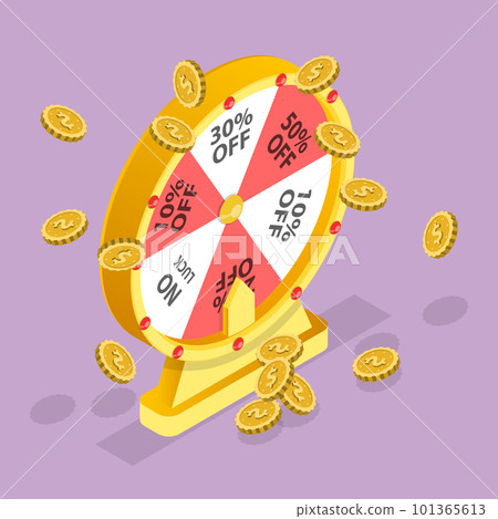 3D Isometric Flat Vector Conceptual Illustration of Fortune Wheel Game 101365613