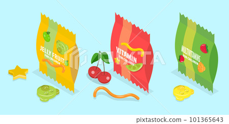 3D Isometric Flat Vector Set of Chewy Jelly 101365643