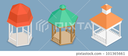 3D Isometric Flat Vector Set of Gazebos or Pavilions 101365661