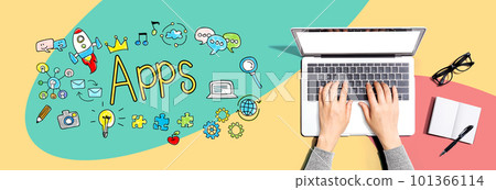 Apps theme with person using a laptop Apps theme with person using a laptop 101366114