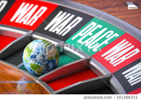 Small chance for peace, inevitability of war concept. Earth as ball of casino roulette on zero. Small chance for peace, inevitability of war concept. Earth as ball of casino roulette on zero. 101366331